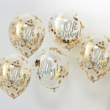 Load image into Gallery viewer, GOLD CONFETTI OH BABY SHOWER BALLOONS