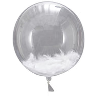 FEATHER FILLED ORB BALLOONS Stunning and elegant orb with white feathers, unique balloon for any special celebration