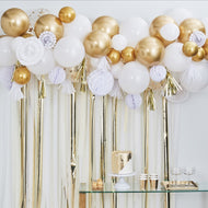 GOLD BALLOON AND FAN GARLAND PARTY BACKDROP
