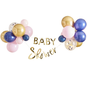 GOLD BABY SHOWER BANNER AND BALLOON