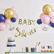 GOLD BABY SHOWER BANNER AND BALLOON