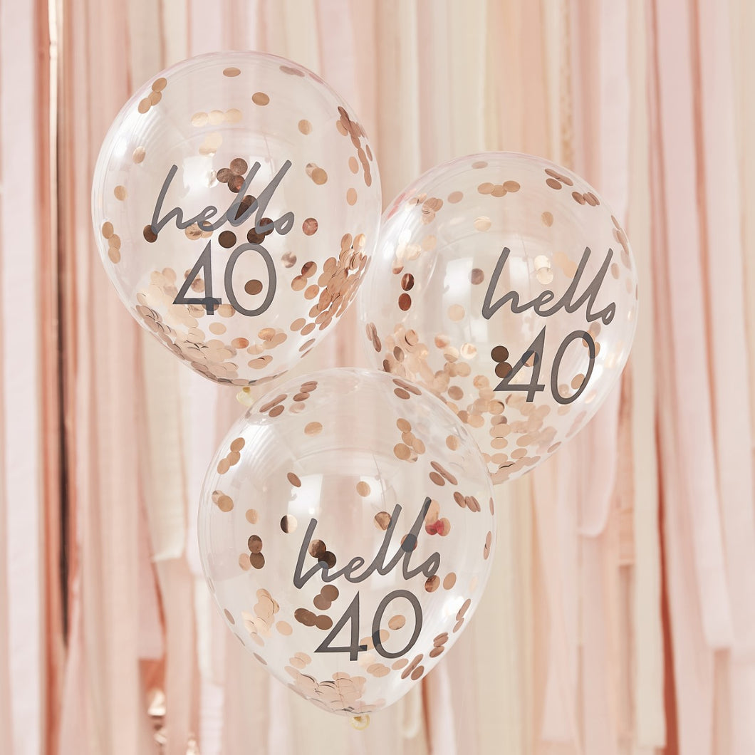 Happy Birthday - Hello 40 - Confetti Balloons x 5
