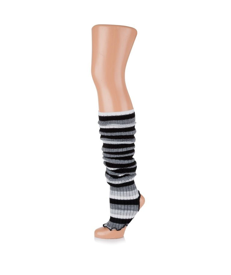 Striped Stirrup Leg Warmer Grey