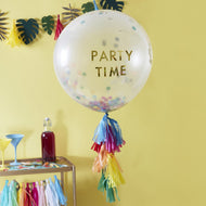 CUSTOMISABLE CONFETTI BALLOON KIT  Add a custom touch to your party with this giant confetti balloon included with stickers to personalise and tassel tail.